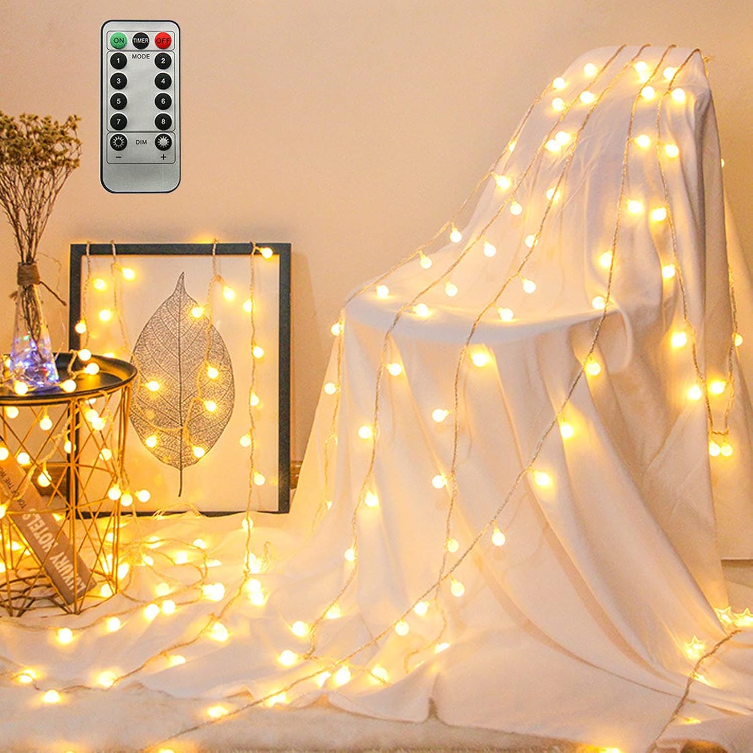ZIMINGU LED Ball String Lights – Flameless Cool Touch Fairy Lights Safe for Kids and Pets, USB Powered Warm White Globe Lights