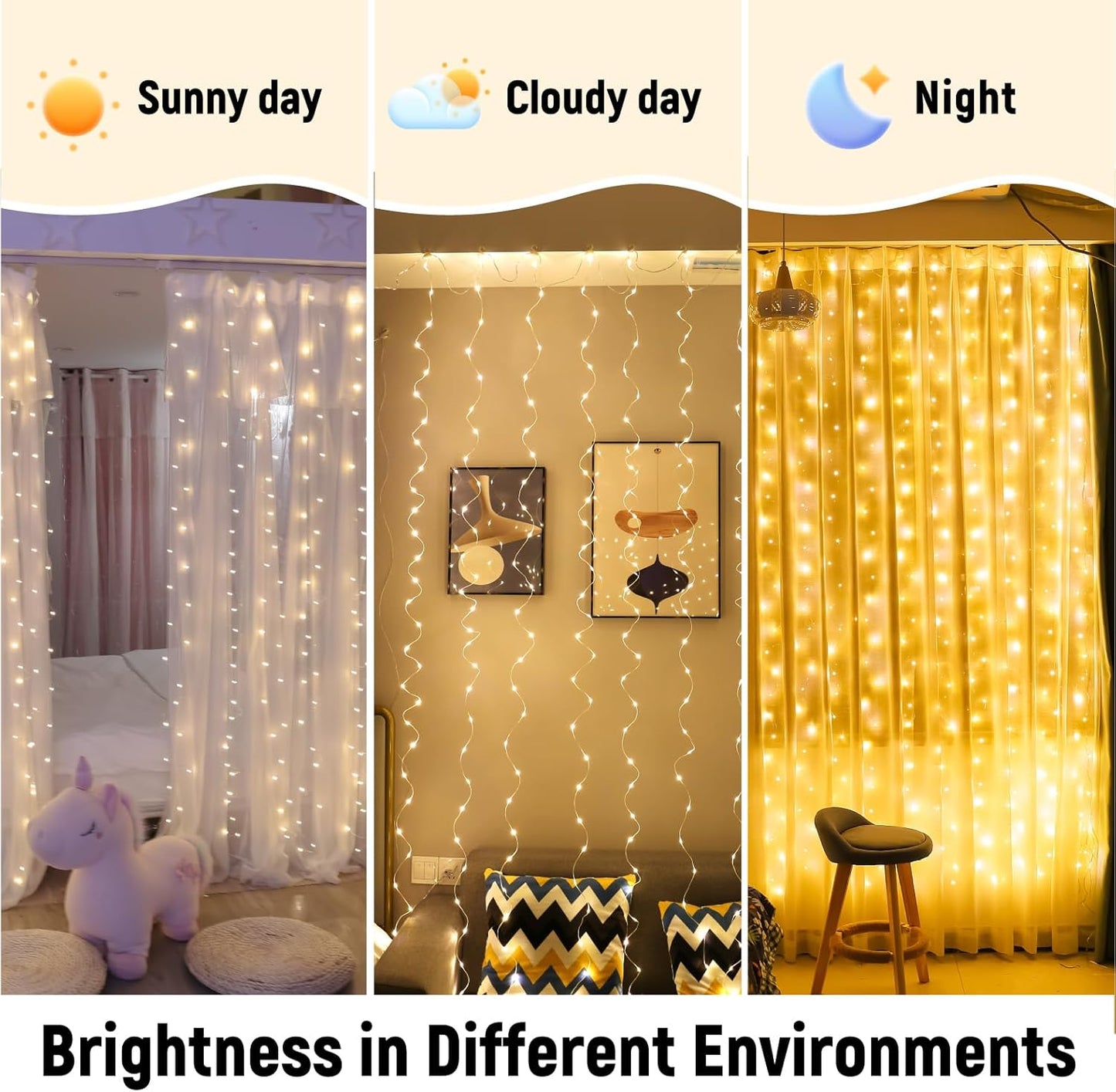 ZSJWL 300 LED Curtain Fairy Lights with Remote, 9.8 × 9.8 Ft USB Waterproof-Friendly Twinkle Lights for Patio Wall and Balcony Evening Ambiance, Warm White